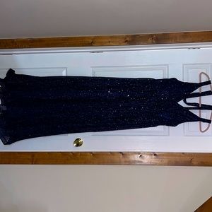 Navy blue sparkly formal floor-length dress